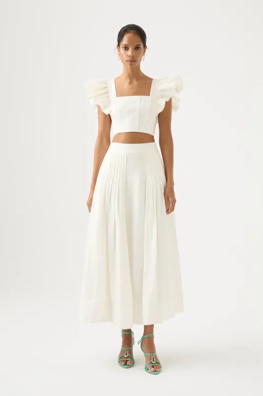 Chloe Tuck Detail Midi Skirt sold by Aje