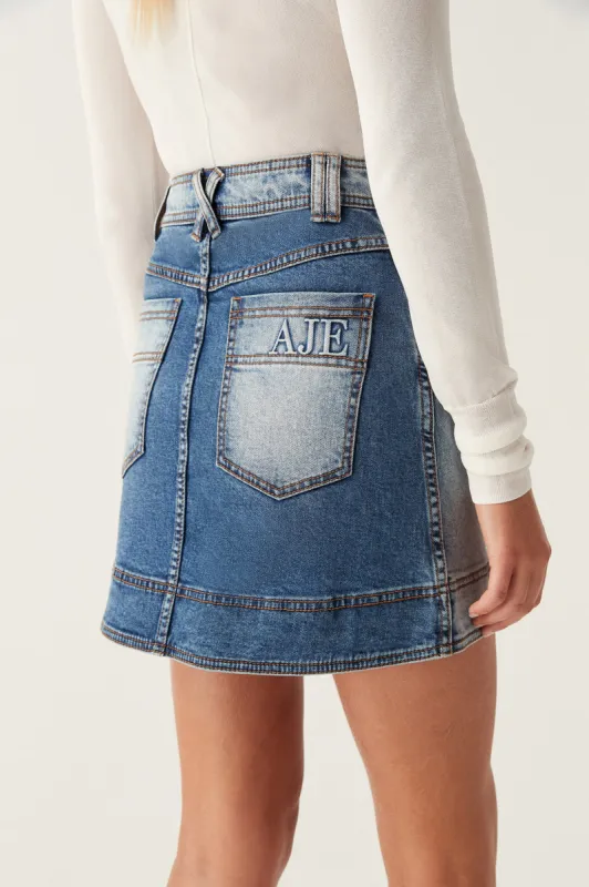 Embrace Denim Mini Skirt sold by Aje