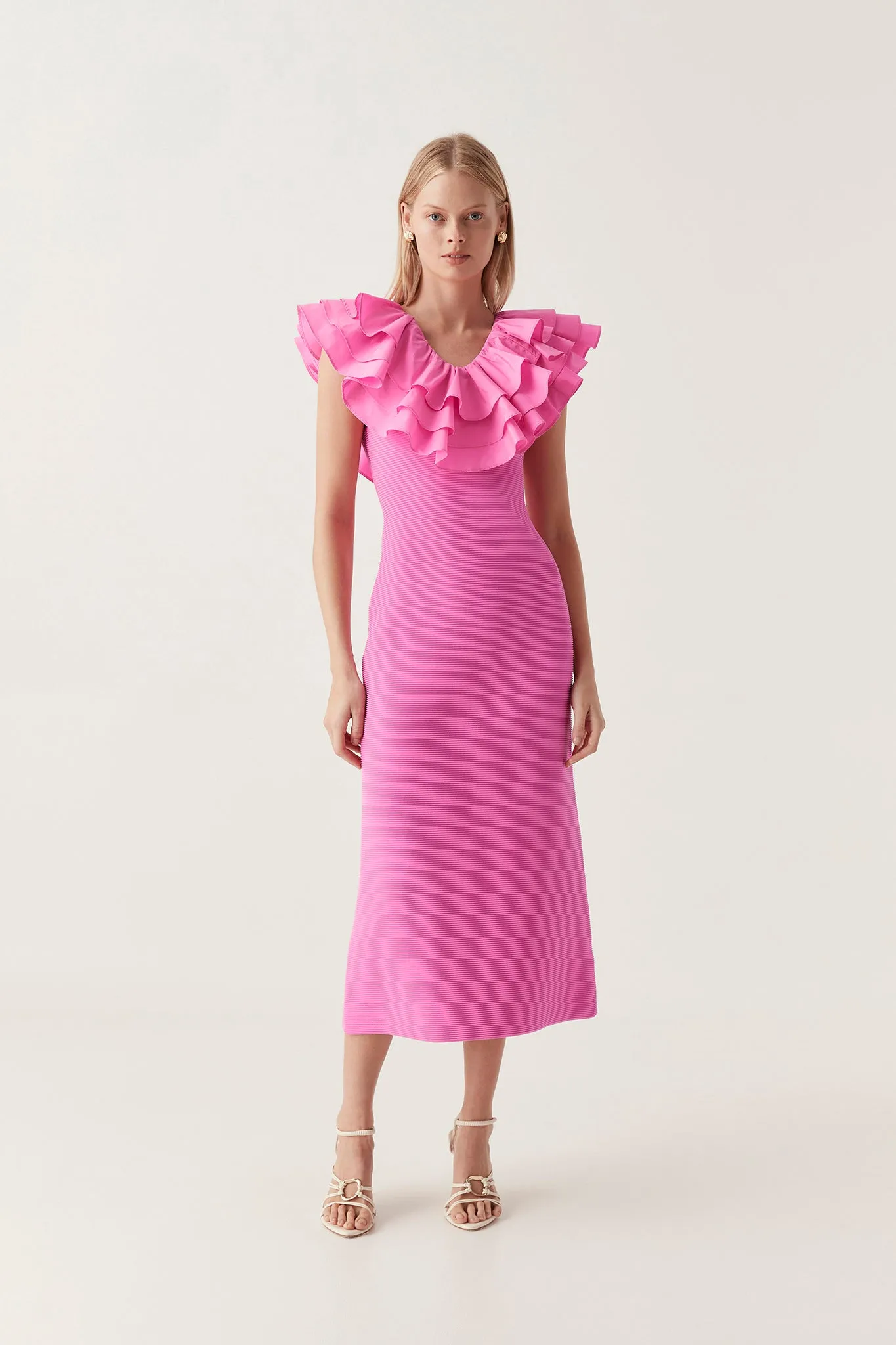 Transcendent Ruffle Midi Dress sold by Aje