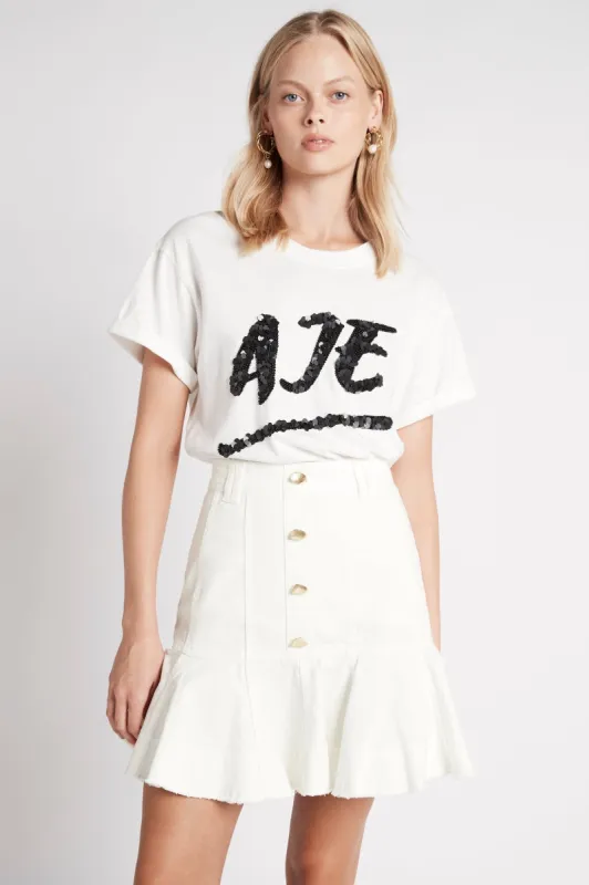 Indra Denim Flip Skirt sold by Aje