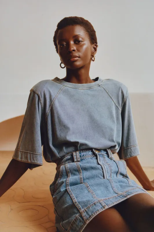 Surreal Denim Overdye Tee made by Aje