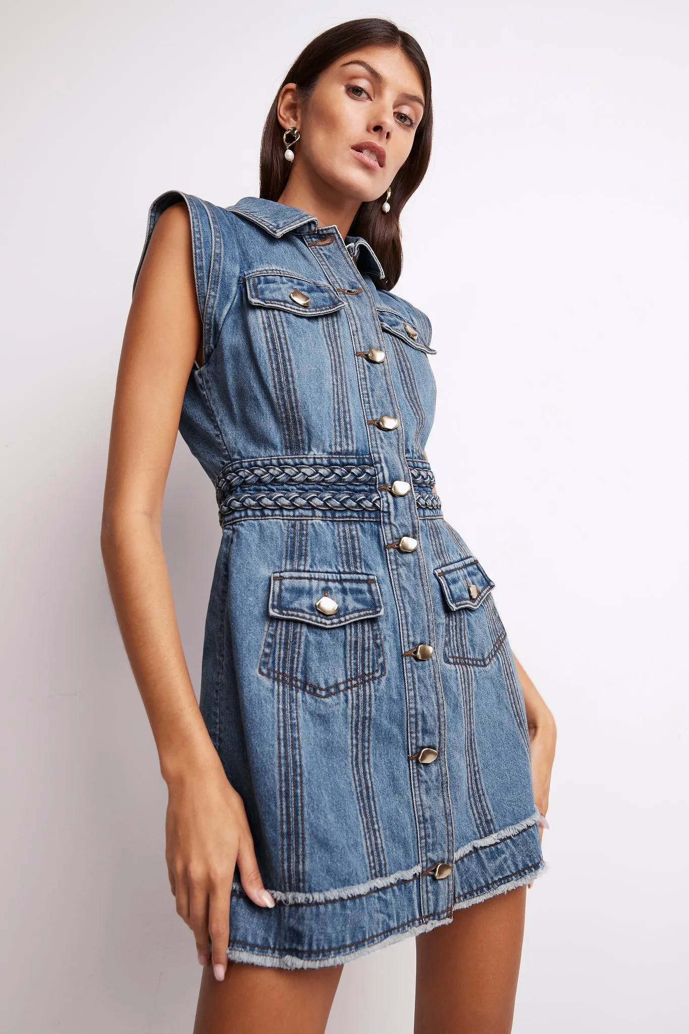 Lyon Sleeveless Braided Denim Dress | Parallel