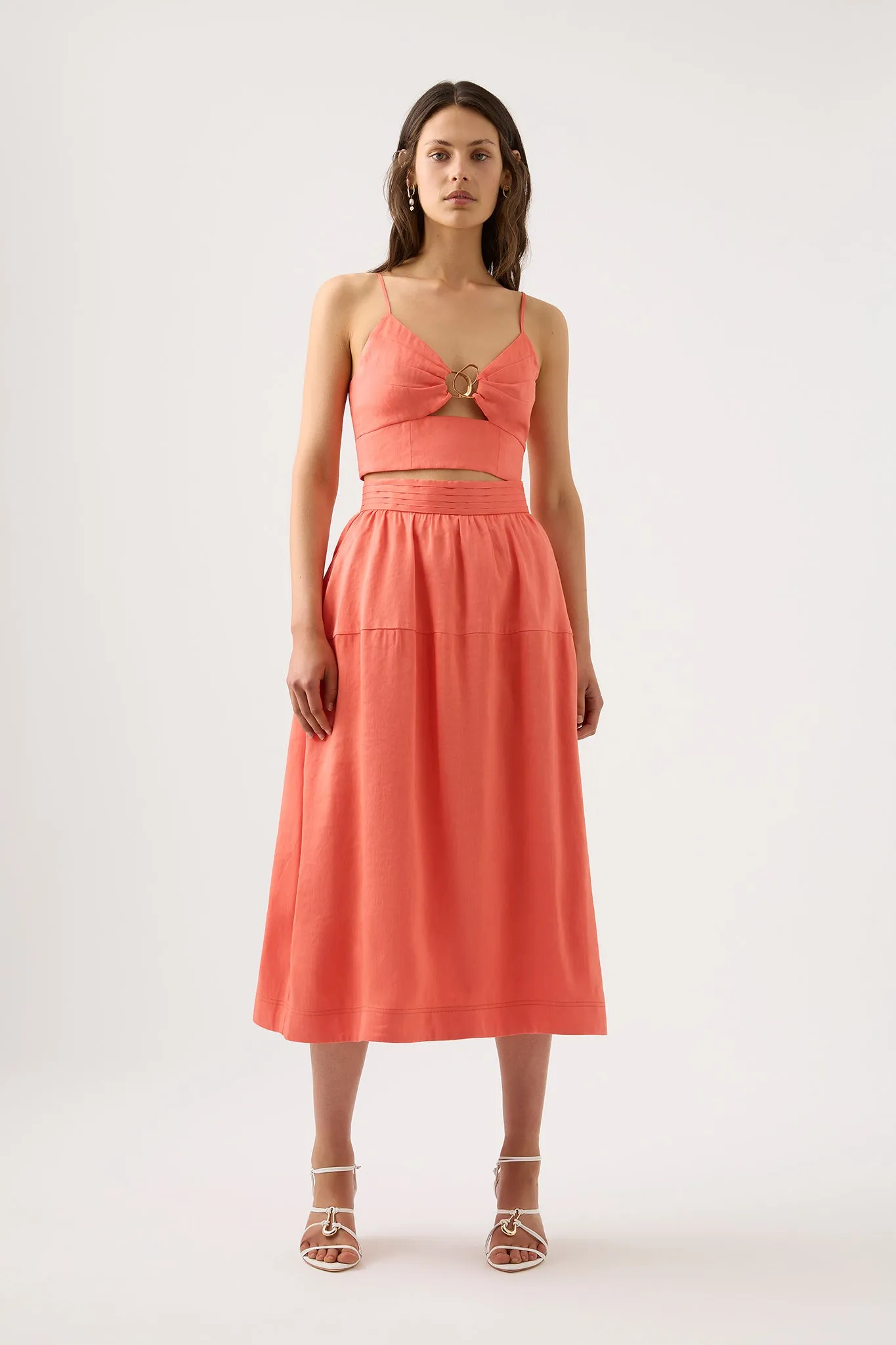 Shelly Flare Tuck Midi Skirt sold by Aje