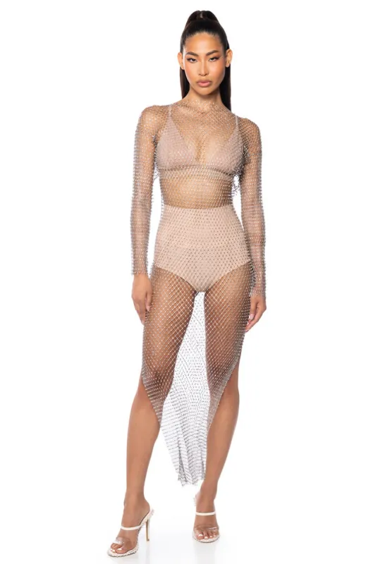 ELENA RHINESTONE SHEER MAXI DRESS sold by AKIRA