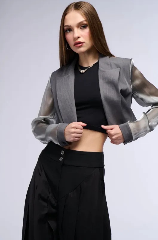 IT GIRL SHEER SLEEVE CROP BLAZER sold by AKIRA