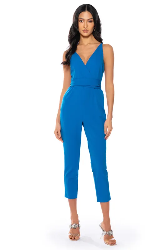 PERFECT FIT SLEEVELESS BELTED JUMPSUIT sold by AKIRA