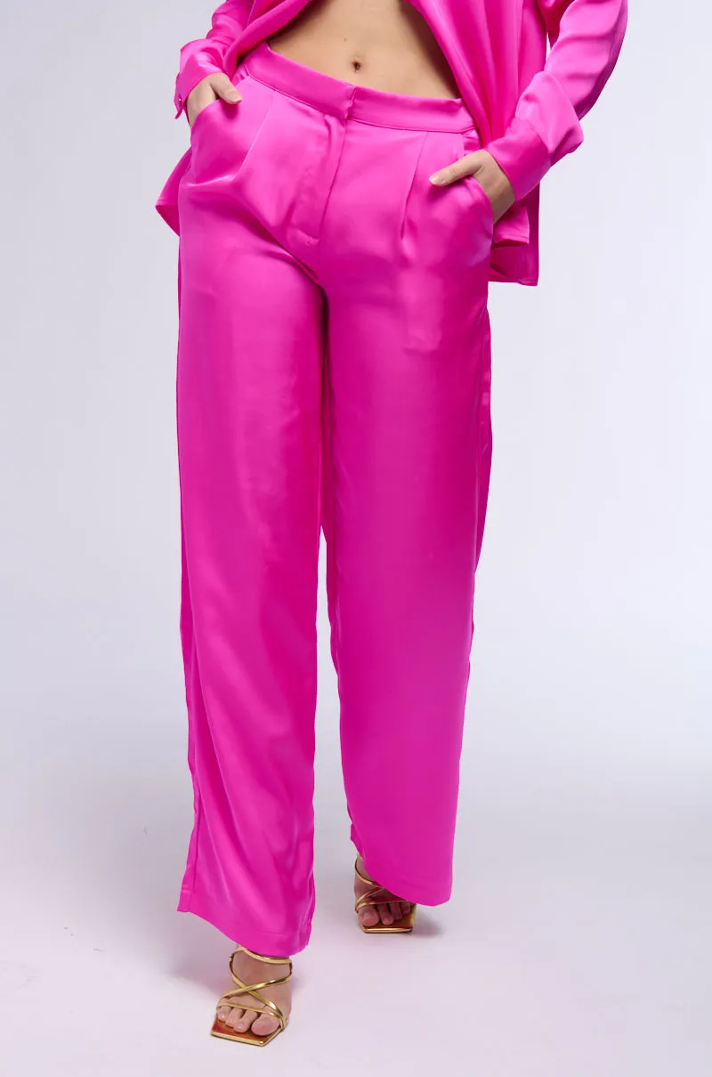 OPEN TO WHATEVER WIDE LEG SATIN TROUSER IN PINK sold by AKIRA