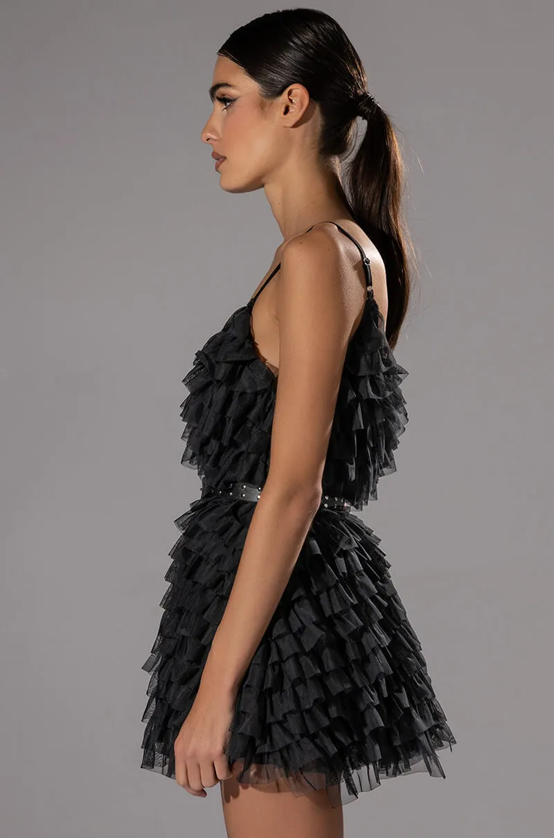 CRAZY FOR YOU BELTED TIERED TULLE MINI DRESS sold by AKIRA product image thumbnail 4