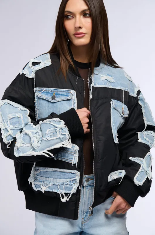 TUMI MIXED MEDIA BOMBER JACKET sold by AKIRA