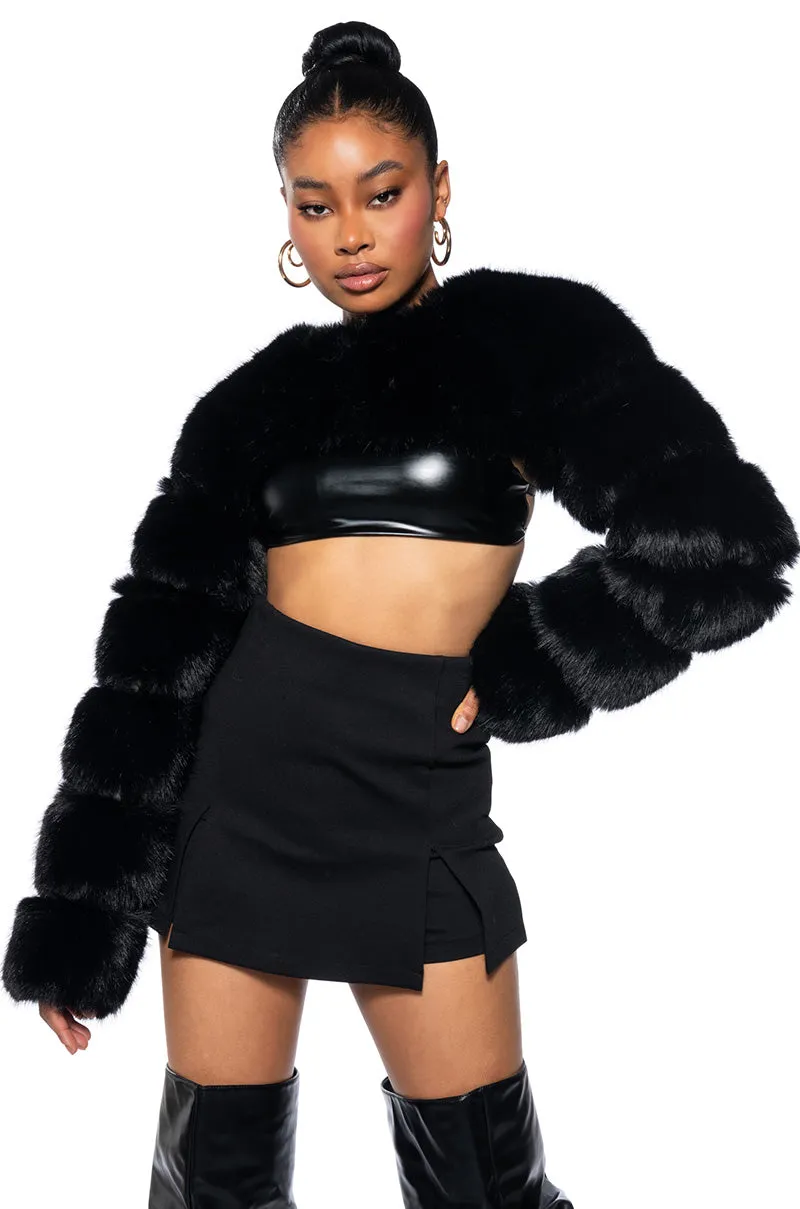 LADIES NIGHT ULTRA CROP FAUX FUR JACKET sold by AKIRA product image thumbnail 2