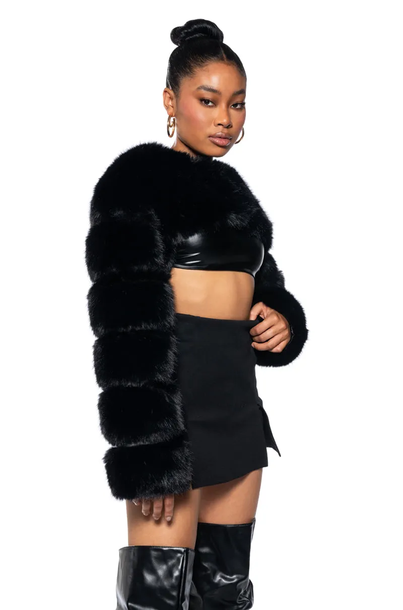 LADIES NIGHT ULTRA CROP FAUX FUR JACKET sold by AKIRA product image thumbnail 3
