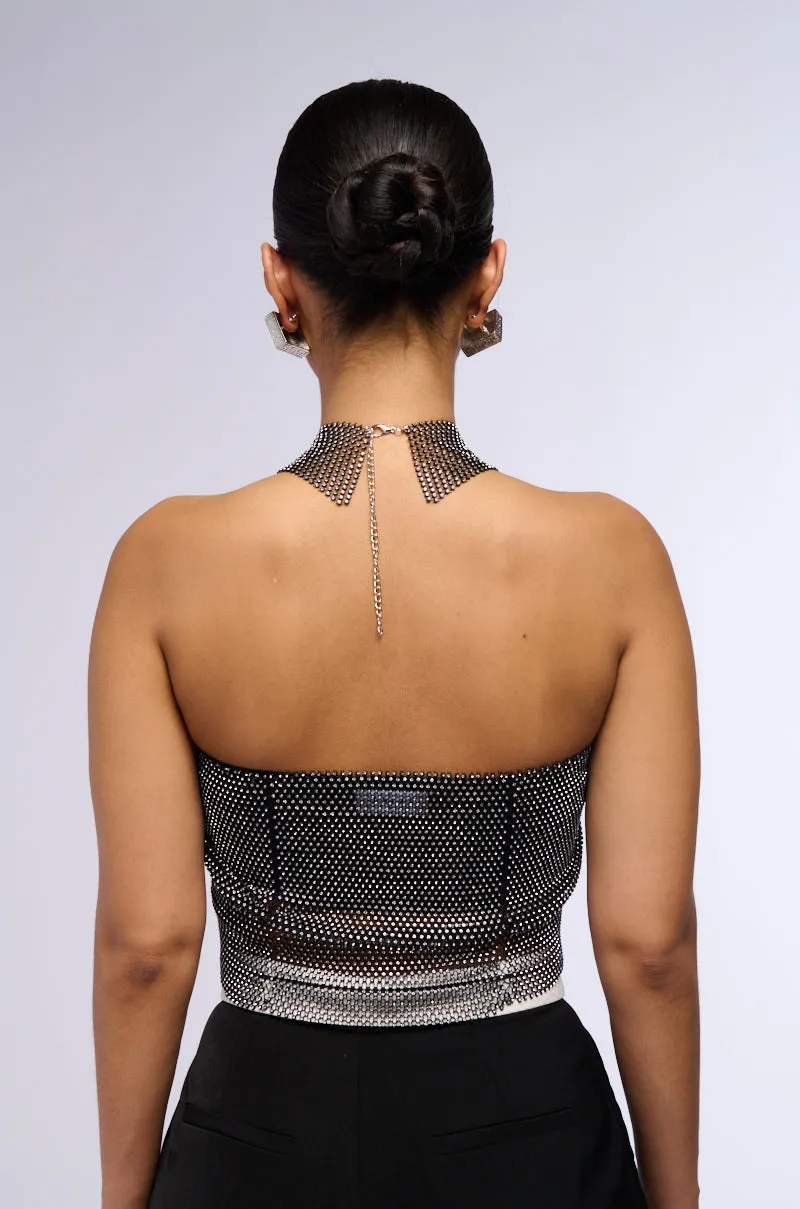 STAY CONNECTED COLLARED RHINESTONE MESH CROP TOP sold by AKIRA product image thumbnail 4