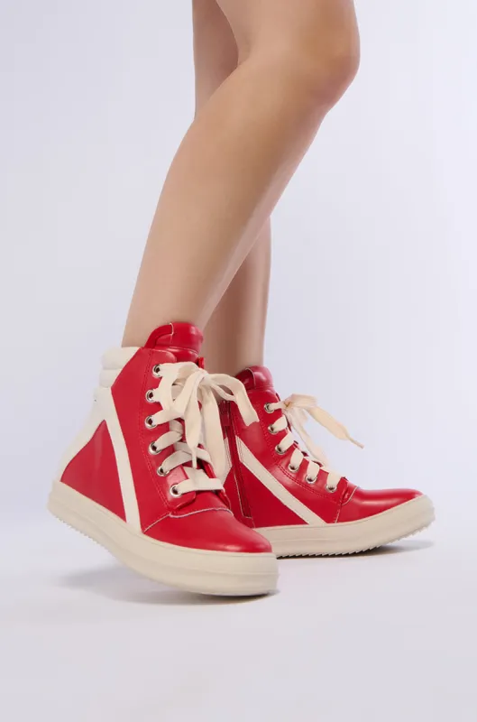 RUBY HIGH TOP SNEAKER IN RED made by AKIRA