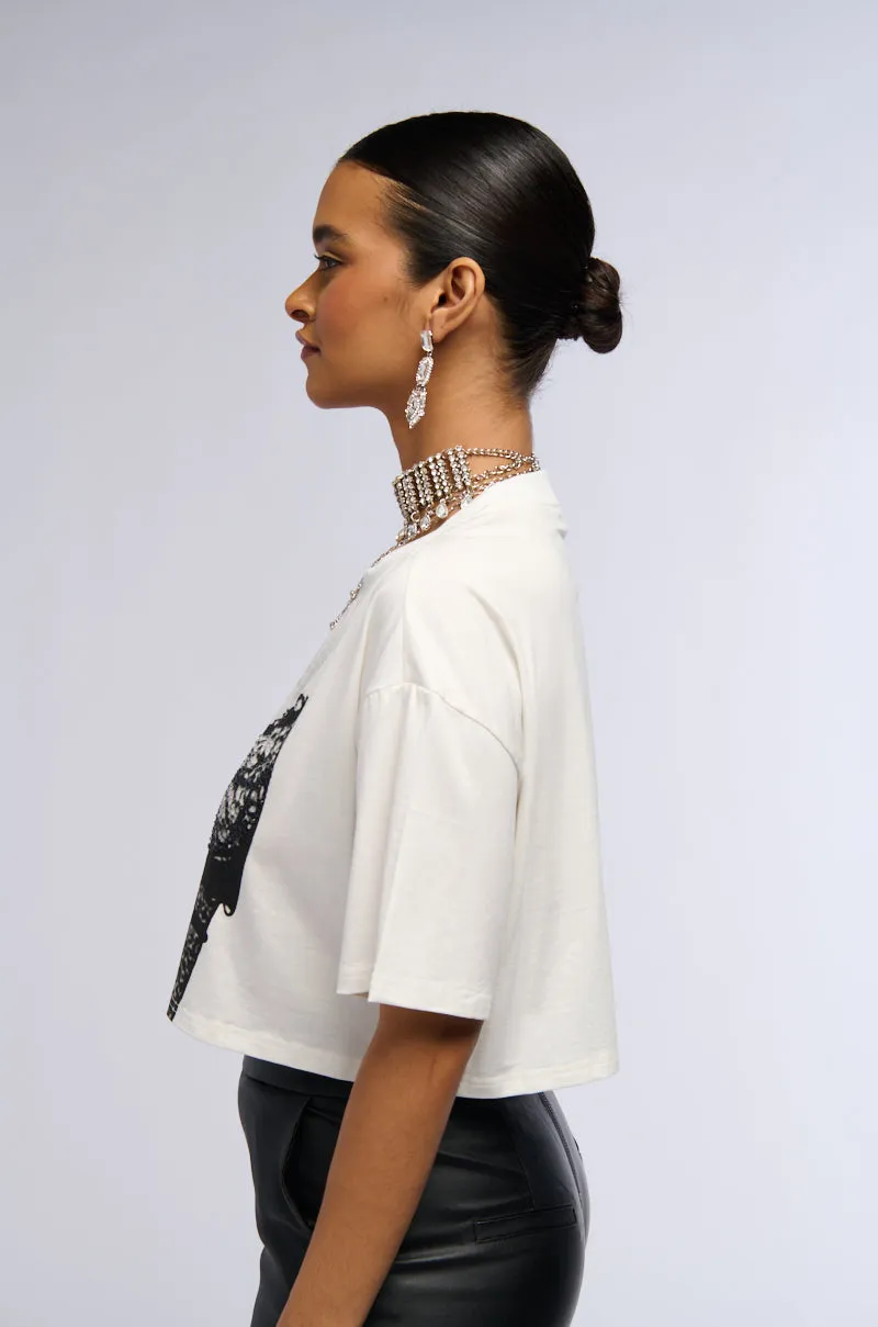 RHINESTONE EMBELLISHED BODY HEAT CROPPED TEE sold by AKIRA product image thumbnail 3