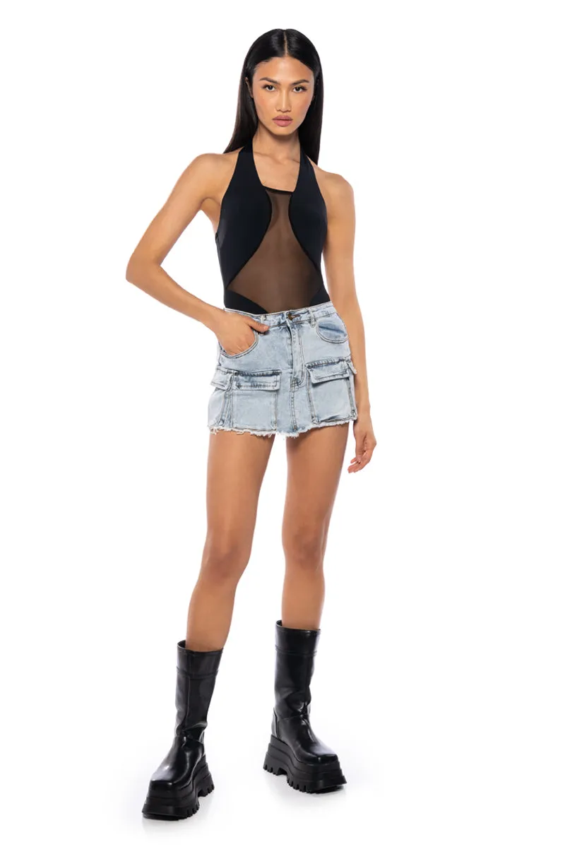 ASH HALTER NECK MESH DETAIL BODYSUIT sold by AKIRA product image thumbnail 3