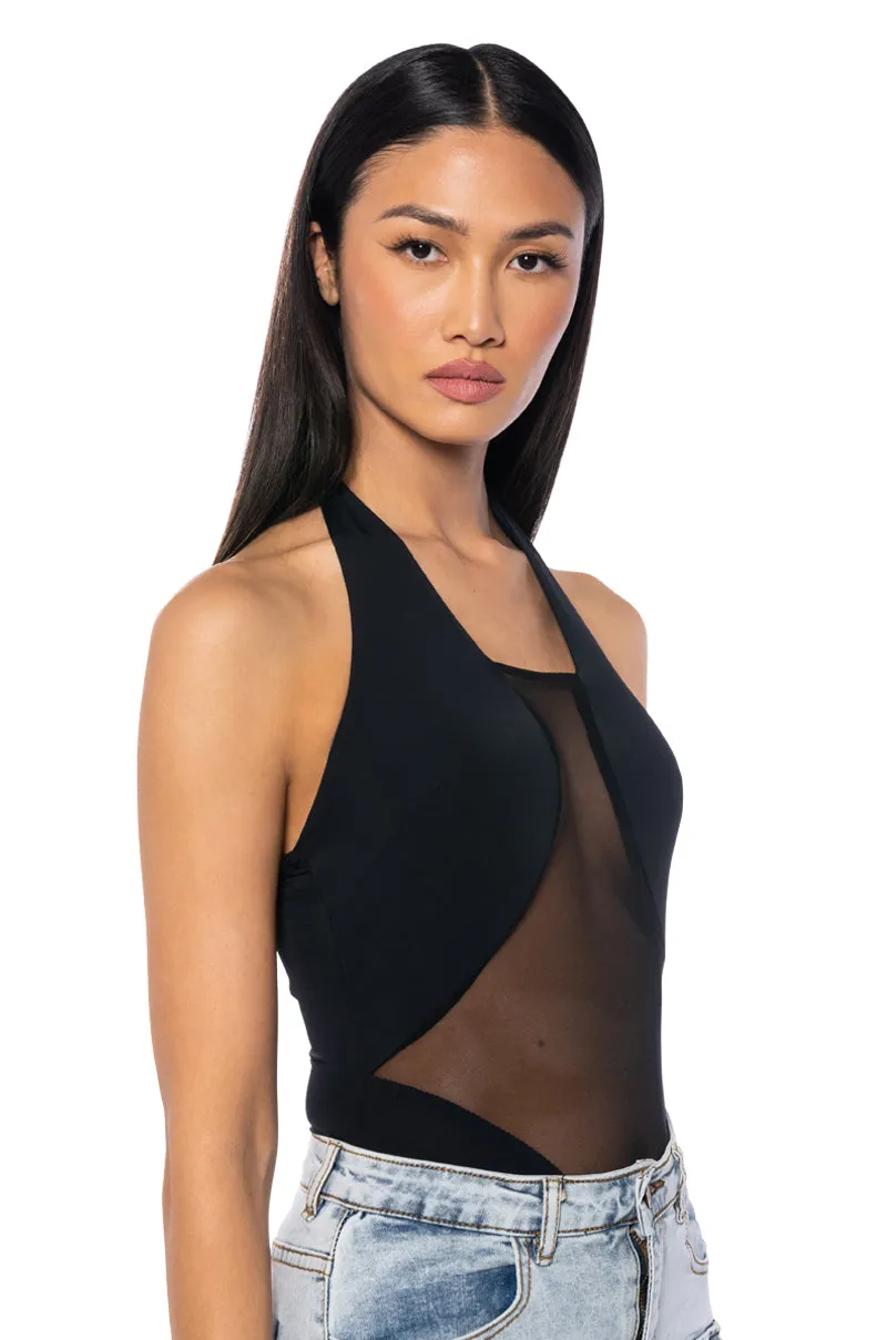 ASH HALTER NECK MESH DETAIL BODYSUIT sold by AKIRA product image thumbnail 2