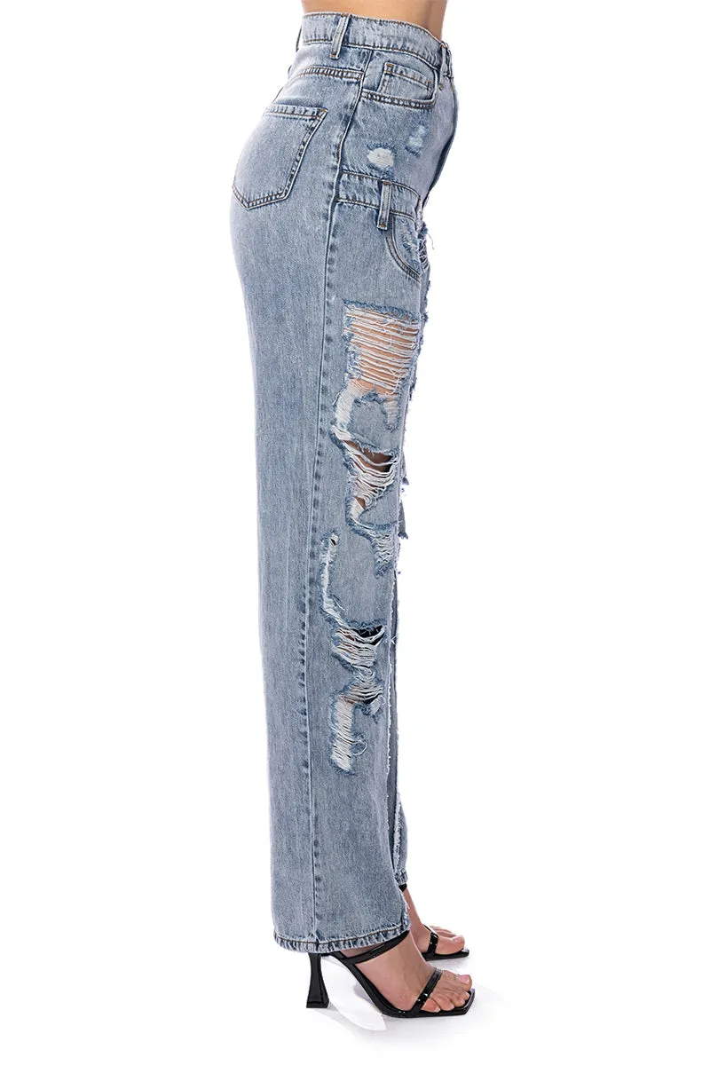 IMPACT ON YOU DISTRESSED WIDE LEG HIGH RISE JEANS sold by AKIRA product image thumbnail 5