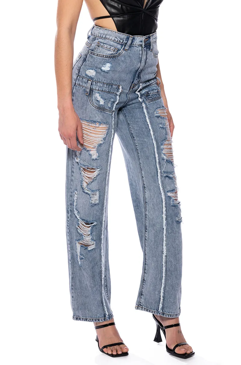 IMPACT ON YOU DISTRESSED WIDE LEG HIGH RISE JEANS sold by AKIRA product image thumbnail 2