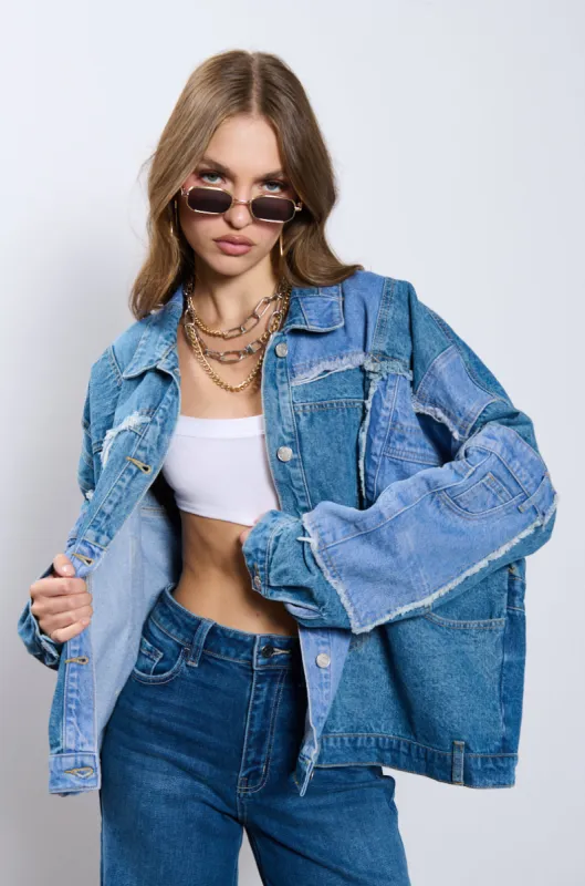 GEORGIA PATCHWORK DENIM JACKET sold by AKIRA