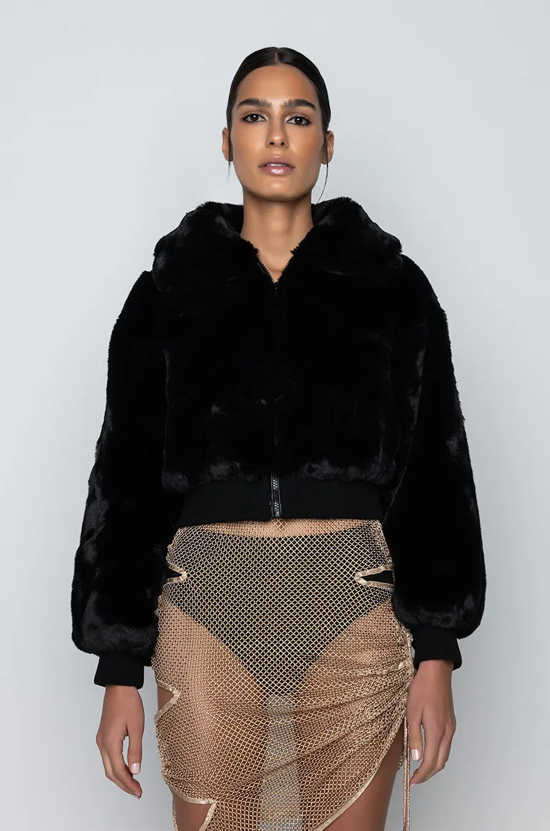 DREW FAUX FUR BOMBER WITH RIB TRIM sold by AKIRA product image thumbnail 4
