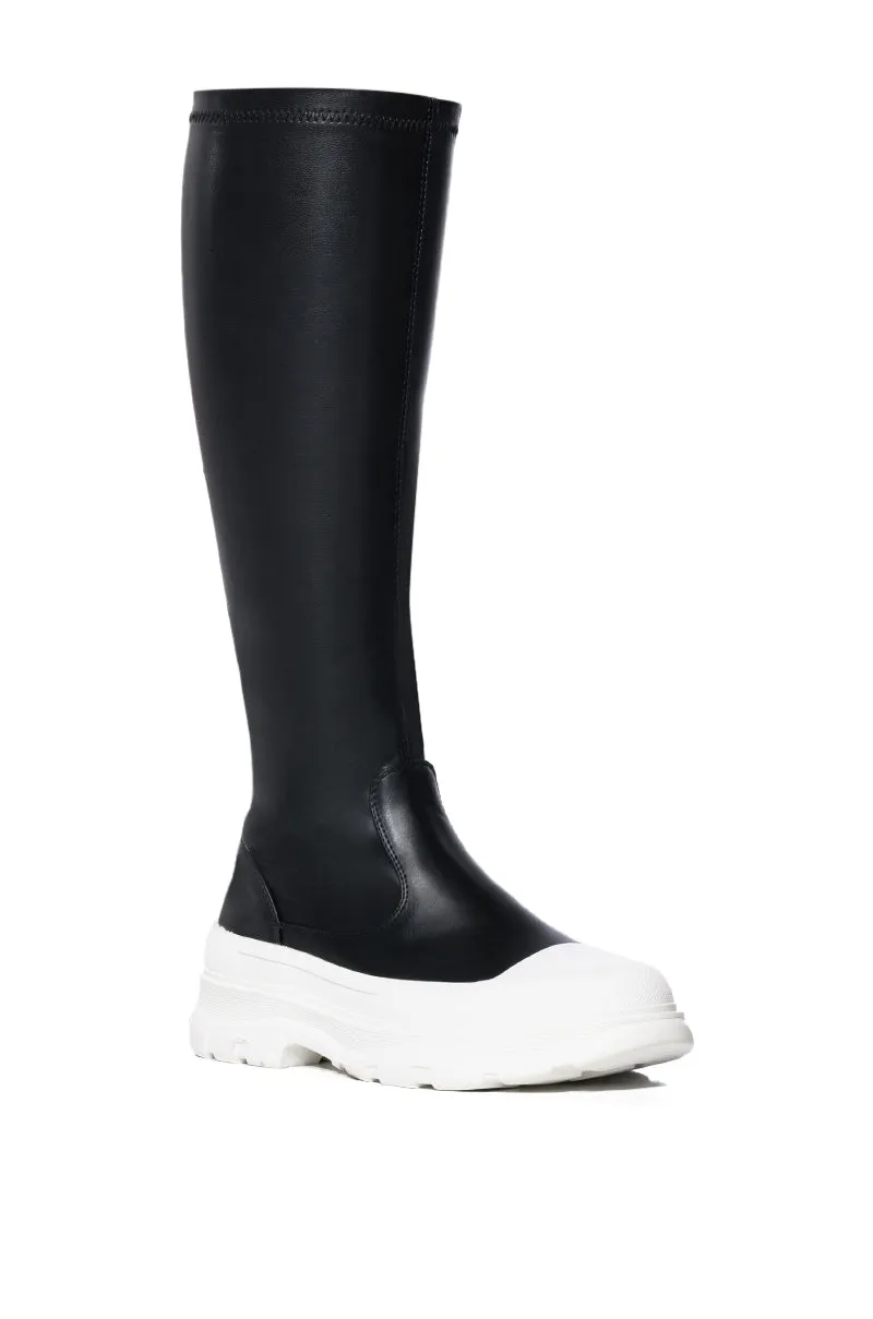 AZALEA WANG LOIS 4 WAY STRETCH MID CALF FLATFORM BOOTS IN BLACK sold by AKIRA product image thumbnail 3