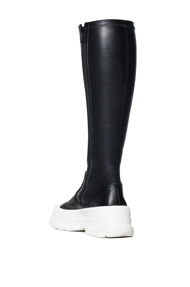 AZALEA WANG LOIS 4 WAY STRETCH MID CALF FLATFORM BOOTS IN BLACK sold by AKIRA product image thumbnail 4