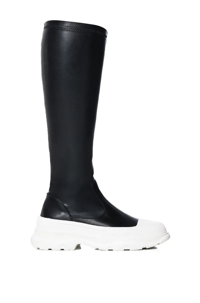 AZALEA WANG LOIS 4 WAY STRETCH MID CALF FLATFORM BOOTS IN BLACK sold by AKIRA product image thumbnail 2