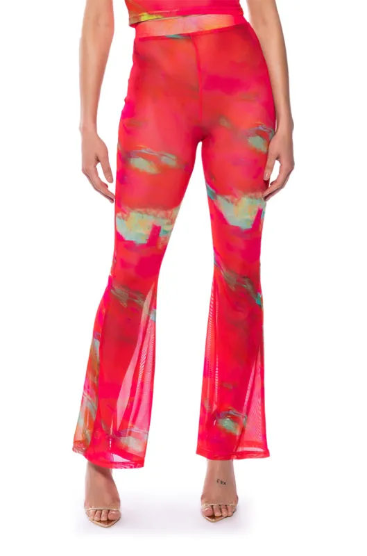 ARI PRINTED MESH FLARE LEGGING sold by AKIRA