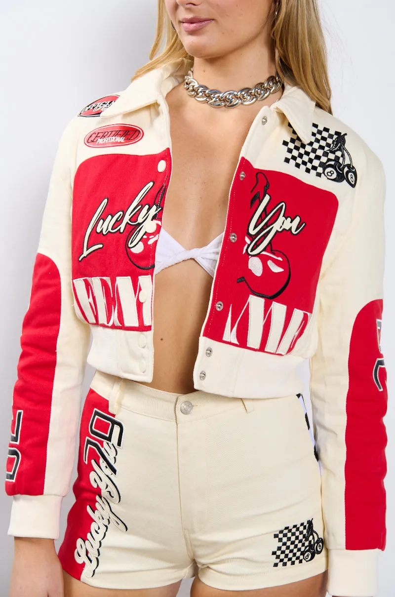 LUCKY ME EMBROIDERED BOMBER sold by AKIRA product image thumbnail 3