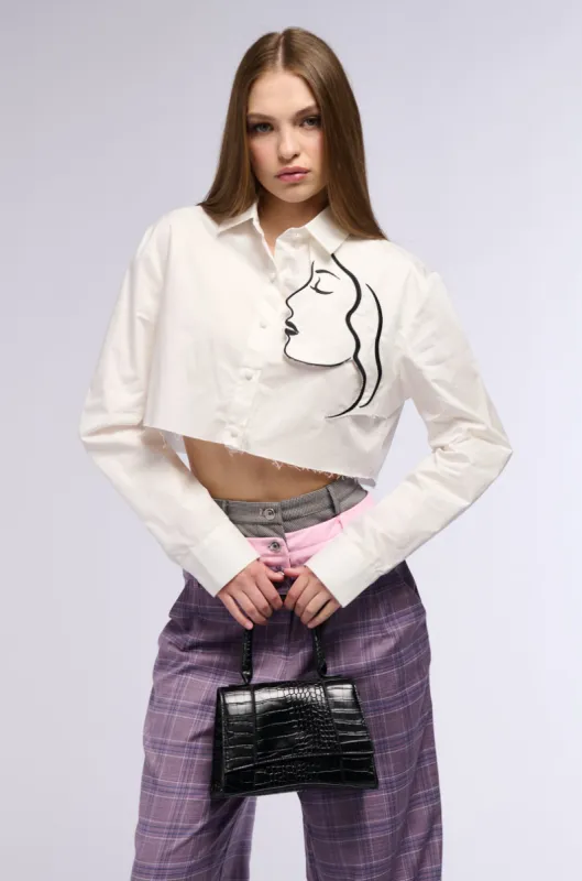 DONT STOP JUST YET BUTTON DOWN BLOUSE sold by AKIRA