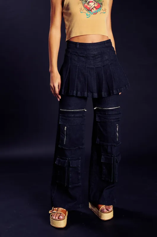 WANT U BACK WIDE LEG DENIM PANT WITH SKIRT sold by AKIRA