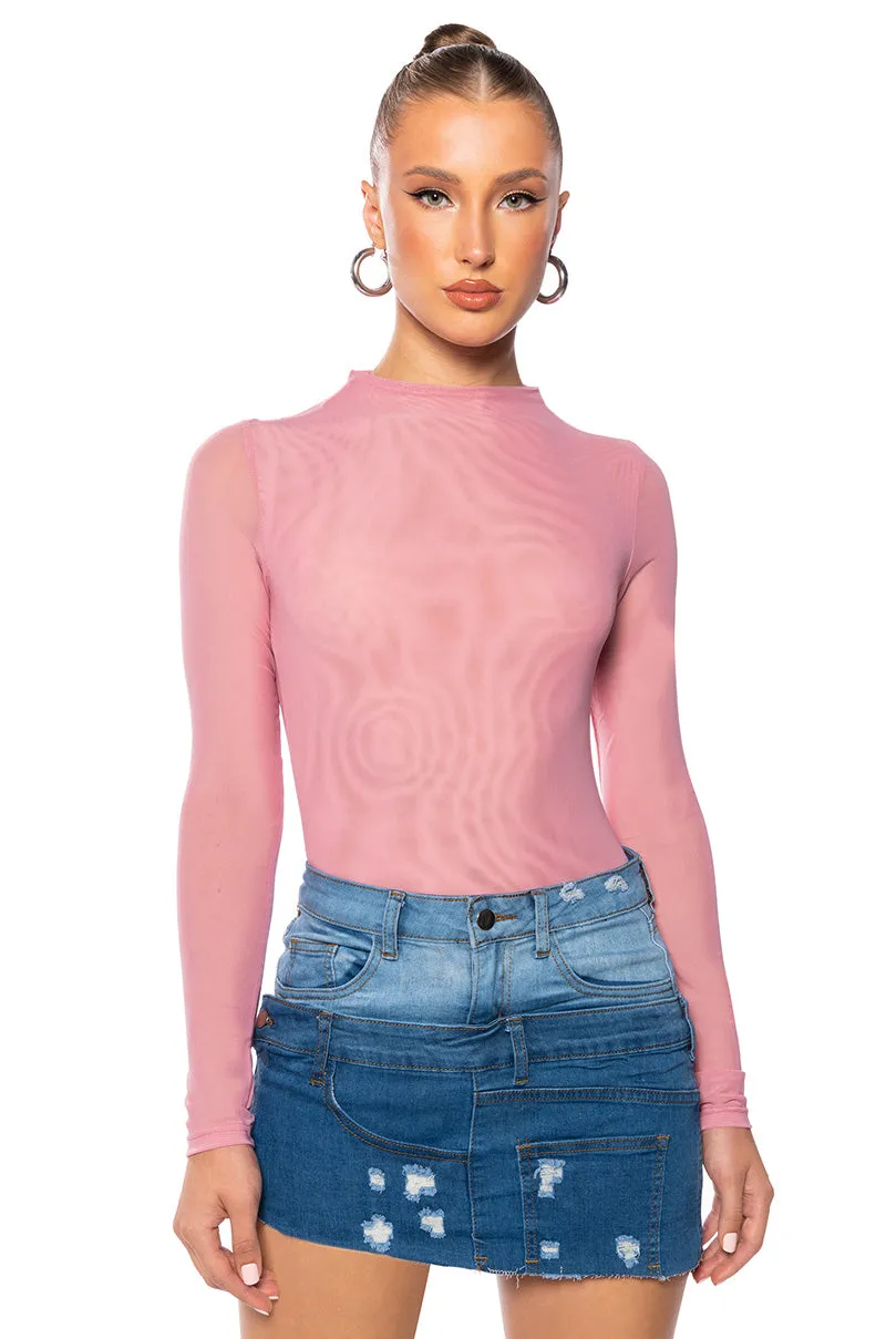 PAXTON SEXY DOUBLE MESH LONG SLEEVE BODYSUIT sold by AKIRA
