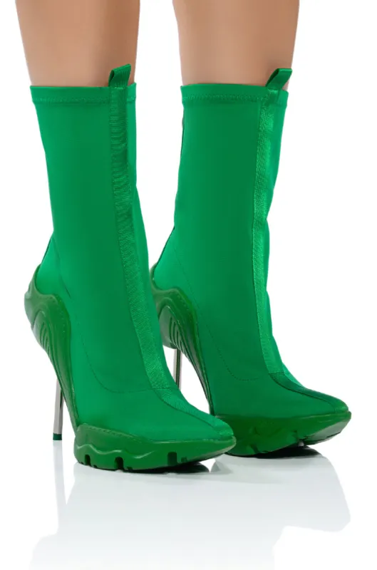 AZALEA WANG WILBER BOOTIE WITH STRETCH NEOPRENE IN GREEN sold by AKIRA