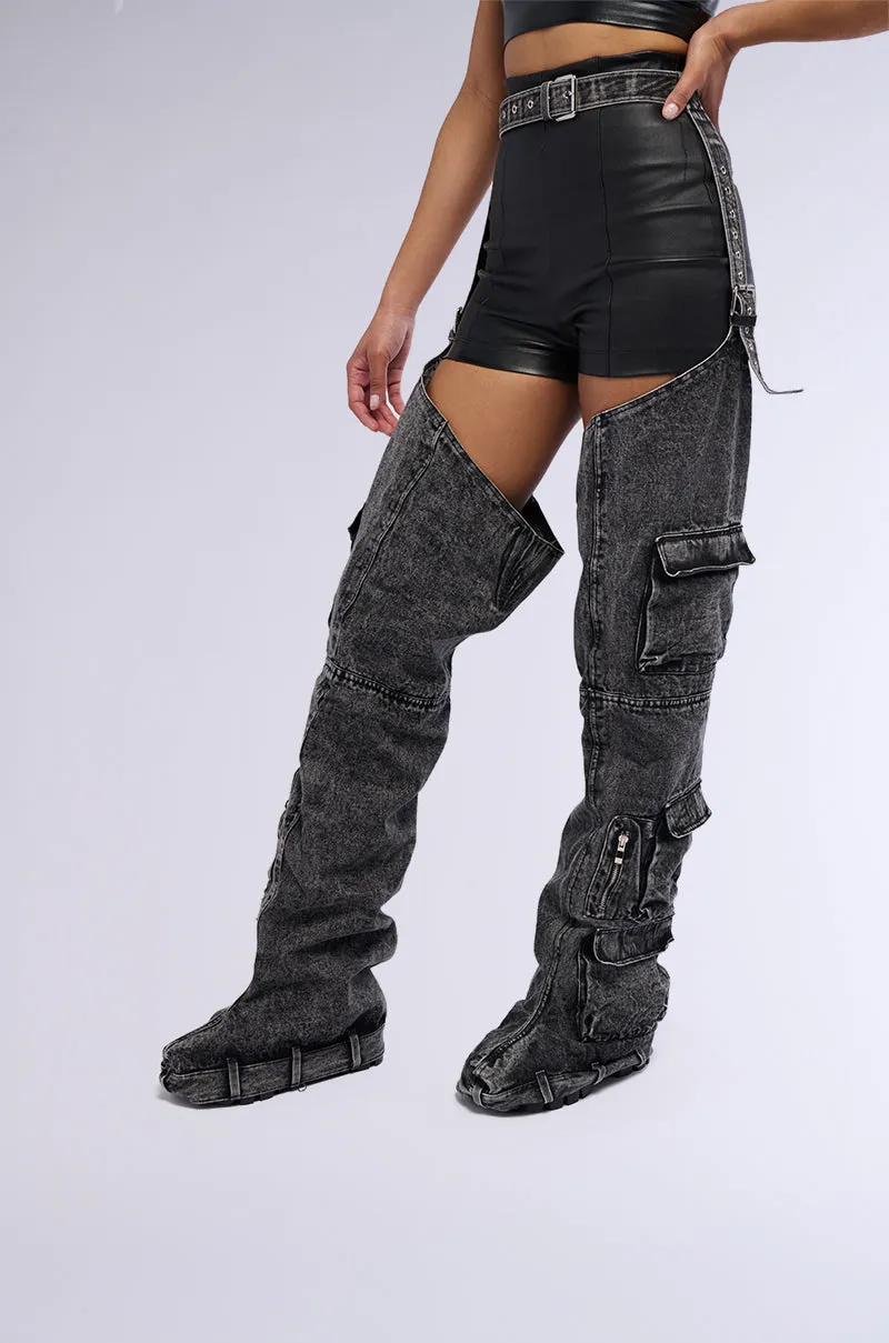 AZALEA WANG FAUSTA DENIM CHAP BOOT sold by AKIRA product image thumbnail 2