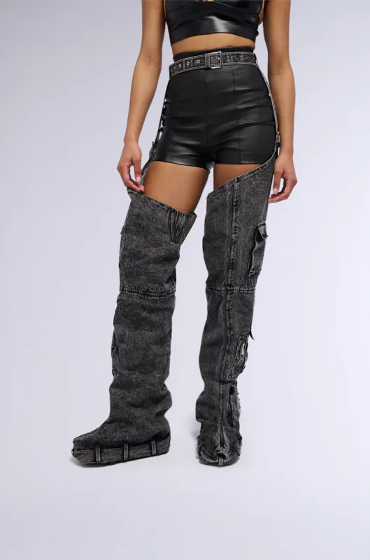 AZALEA WANG FAUSTA DENIM CHAP BOOT sold by AKIRA