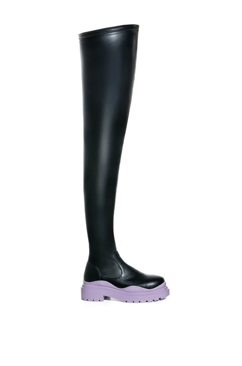 AZALEA WANG NAOMI THIGH HIGH STRETCH FLATFORM BOOT IN PERIWINKLE sold by AKIRA product image thumbnail 2