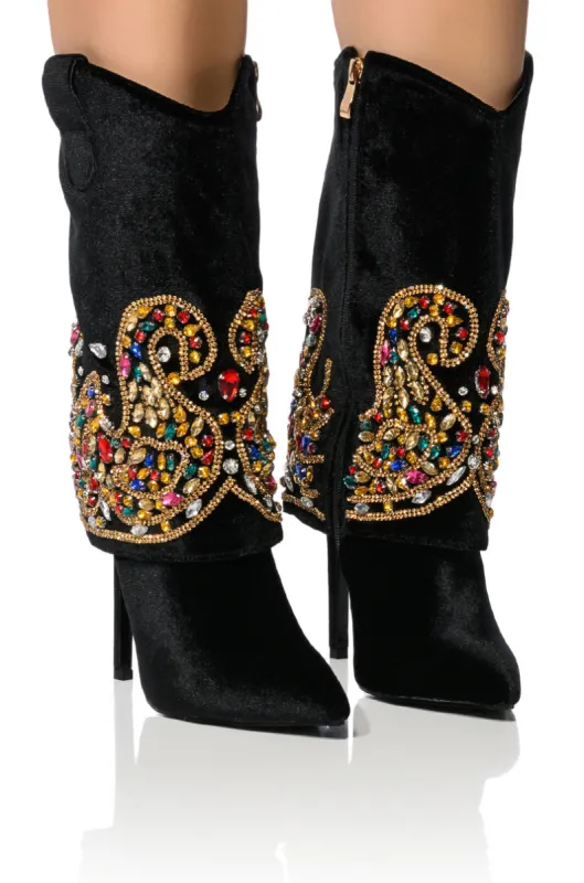 AZALEA WANG NIKO EMBELLISHED SUEDE BOOTIE IN BLACK sold by AKIRA