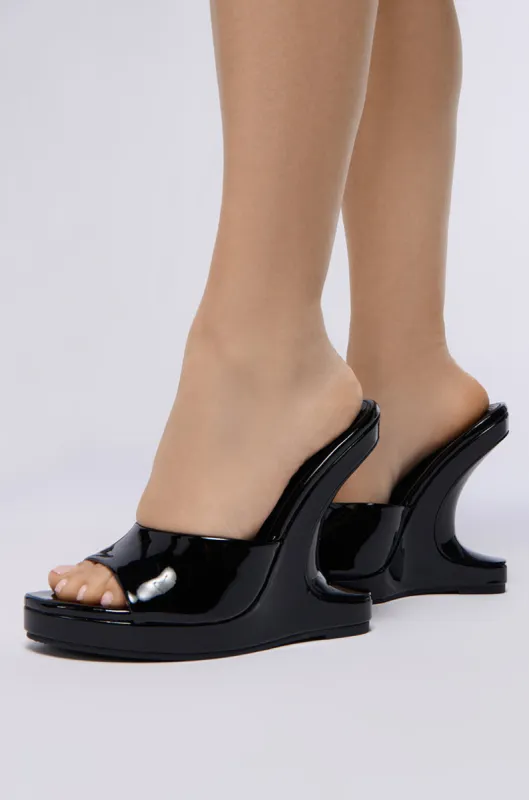 AZALEA WANG SHLOMO BLACK ABSTRACT WEDGE HEEL SANDAL sold by AKIRA
