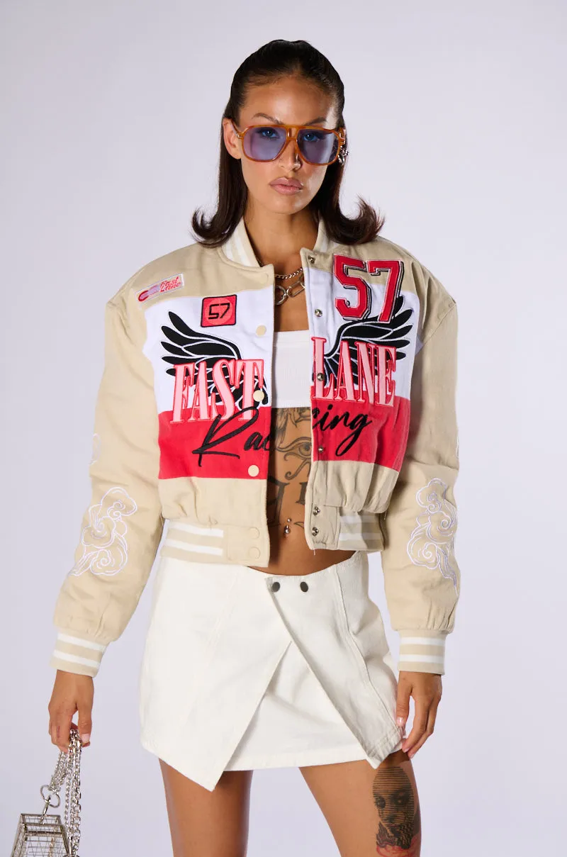FAST LANE EMBROIDERED BOMBER sold by AKIRA product image thumbnail 2