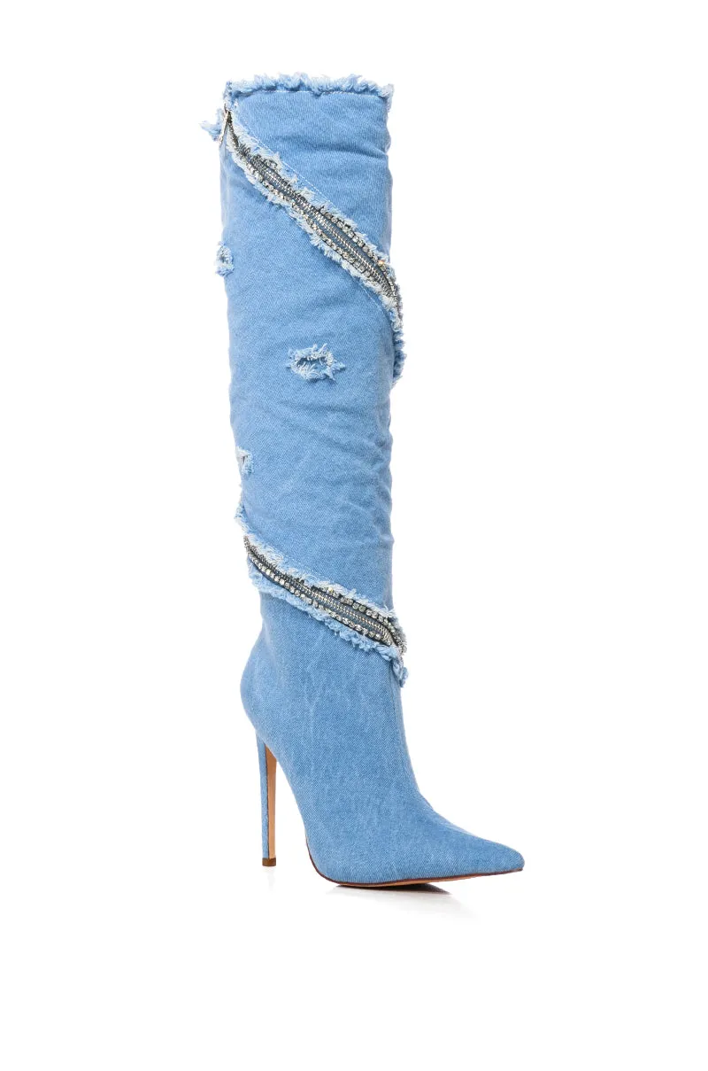 AZALEA WANG BEBOP ZIPPER DECOR MID CALF BOOT IN DENIM sold by AKIRA product image thumbnail 3