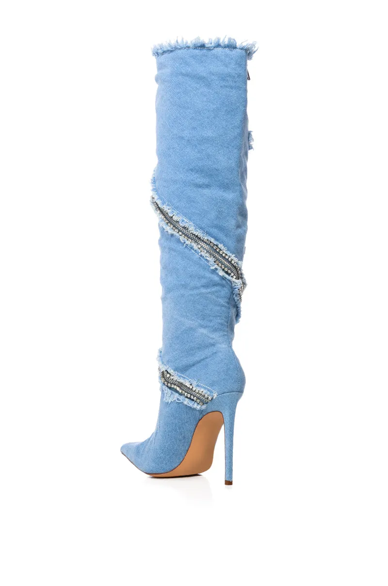 AZALEA WANG BEBOP ZIPPER DECOR MID CALF BOOT IN DENIM sold by AKIRA product image thumbnail 4