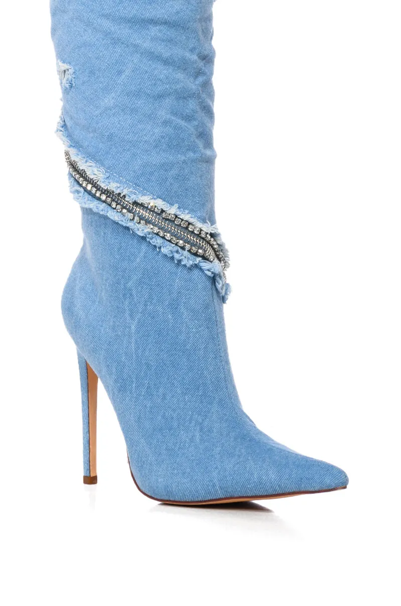 AZALEA WANG BEBOP ZIPPER DECOR MID CALF BOOT IN DENIM sold by AKIRA product image thumbnail 5
