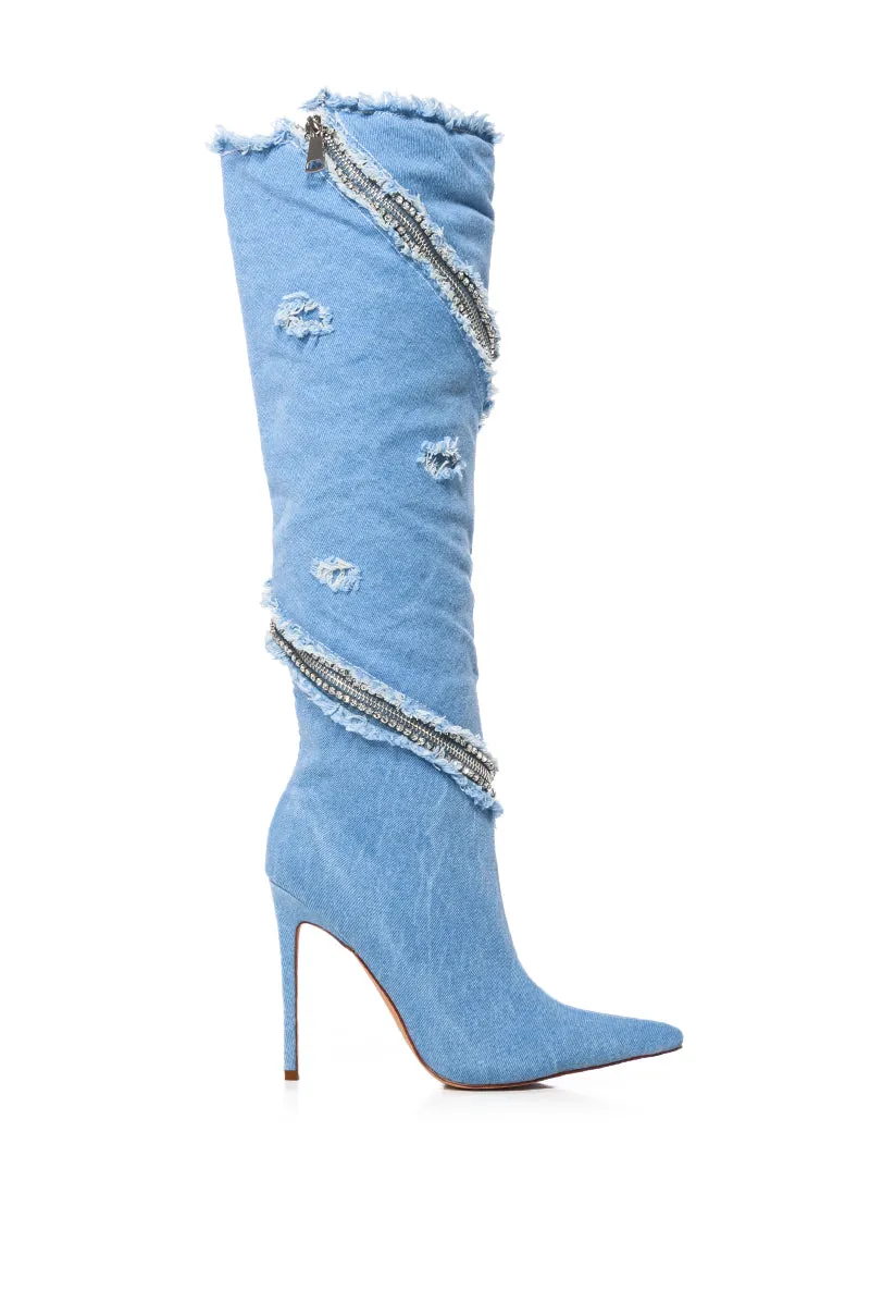 AZALEA WANG BEBOP ZIPPER DECOR MID CALF BOOT IN DENIM sold by AKIRA product image thumbnail 2