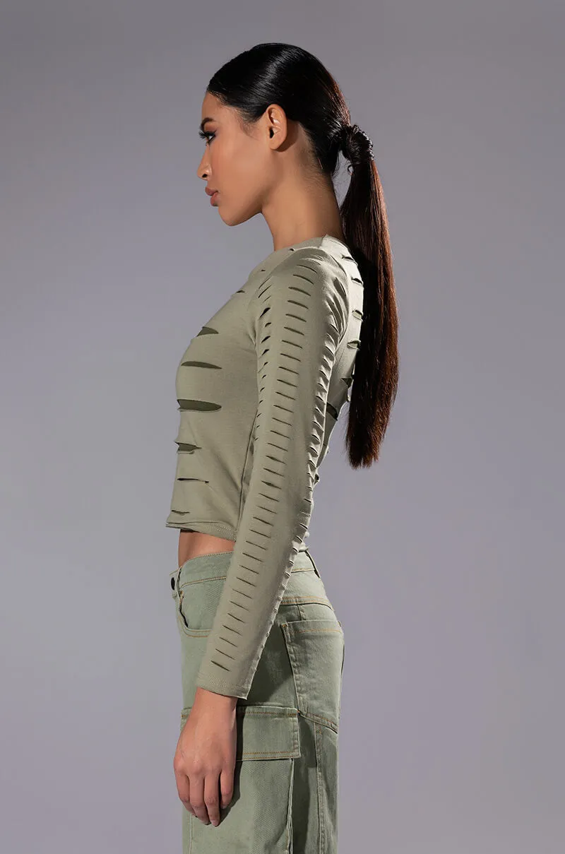 COME AROUND DISTRESSED LONG SLEEVE TOP sold by AKIRA product image thumbnail 4