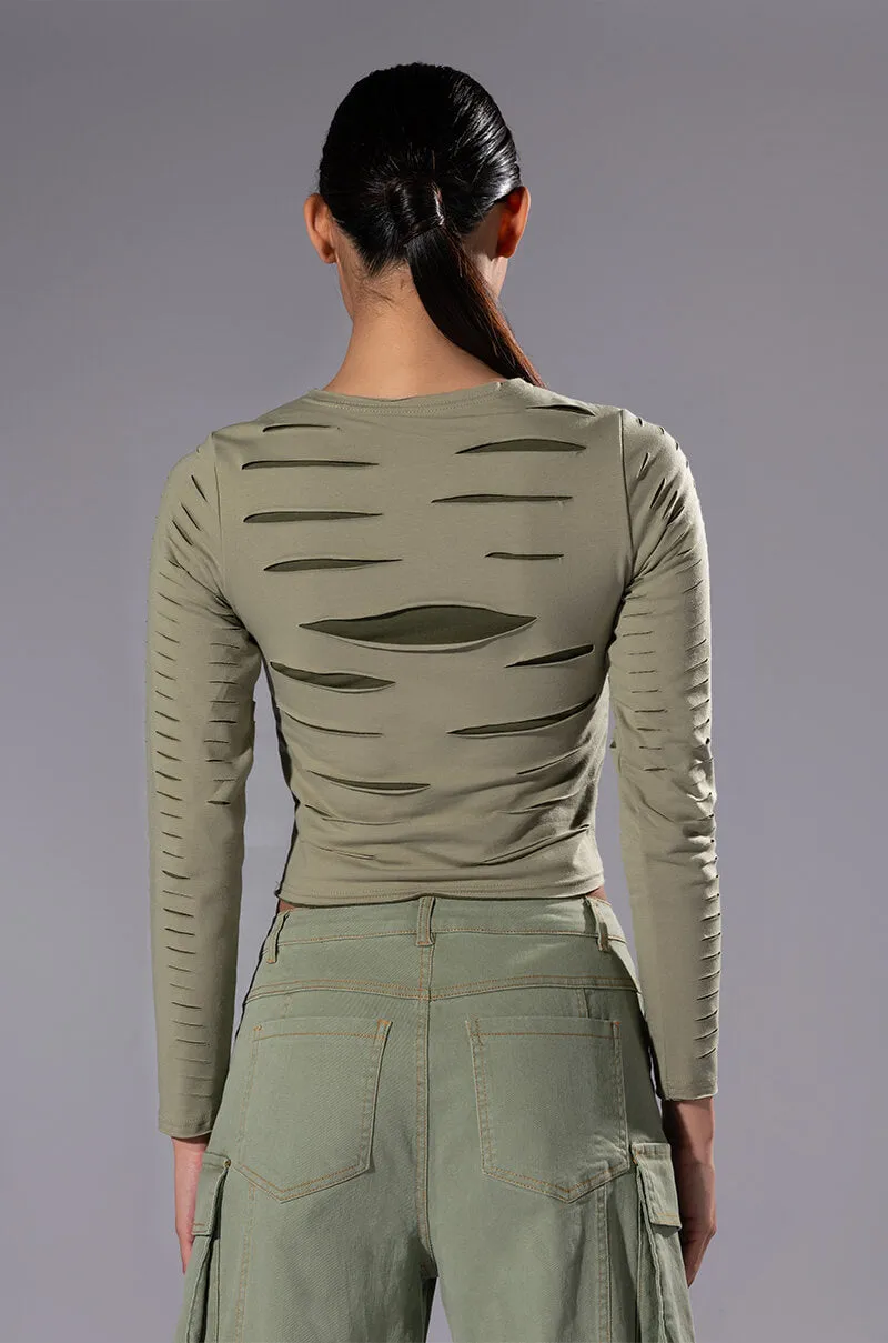 COME AROUND DISTRESSED LONG SLEEVE TOP sold by AKIRA product image thumbnail 5