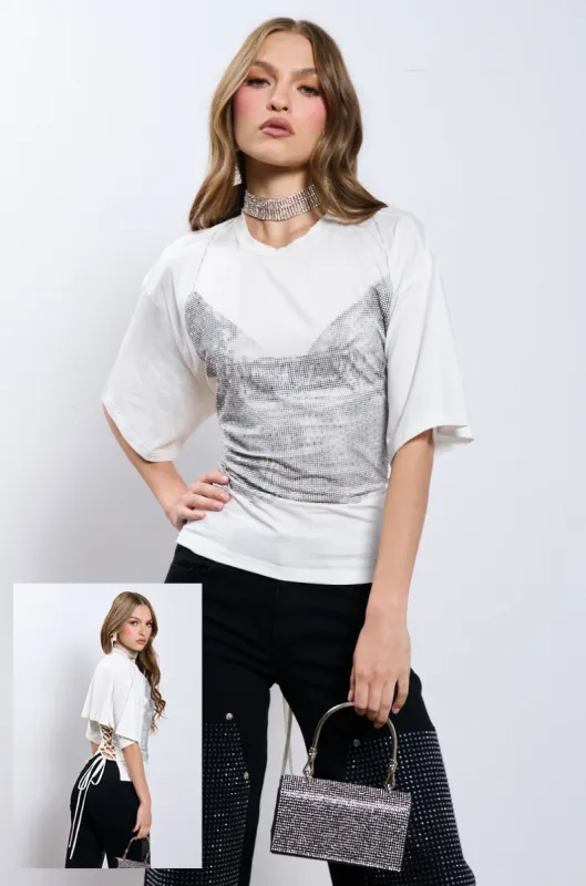 BODY PARTY RHINESTONE T-SHIRT sold by AKIRA