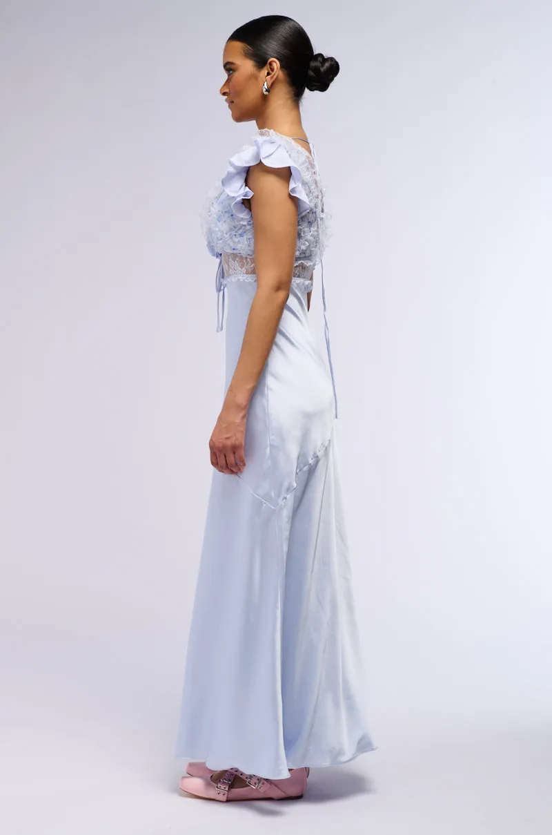 SAVING MYSELF FLOWER APPLIQUE SATIN LACE DRESS sold by AKIRA product image thumbnail 4