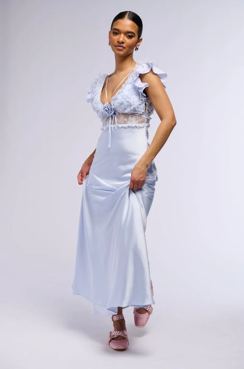 SAVING MYSELF FLOWER APPLIQUE SATIN LACE DRESS sold by AKIRA product image thumbnail 3