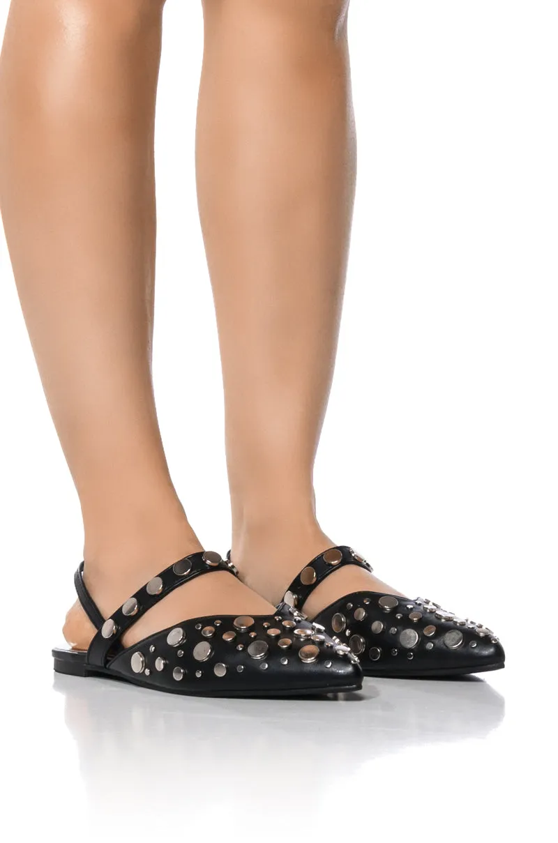 AZALEA WANG TESSIE BLACK SILVER EMBELLISHED FLAT sold by AKIRA