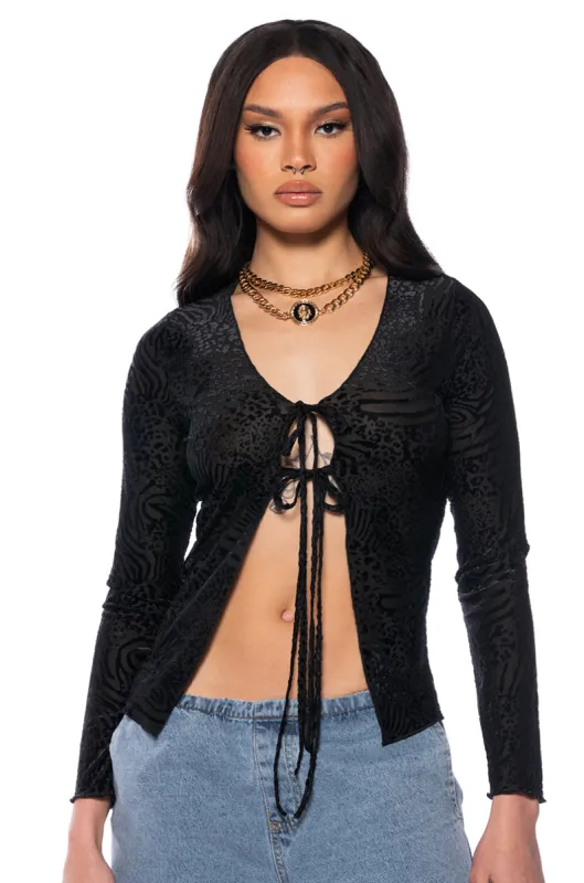 INGRID RUFFLED COLLAR TIE FRONT BLOUSE sold by AKIRA